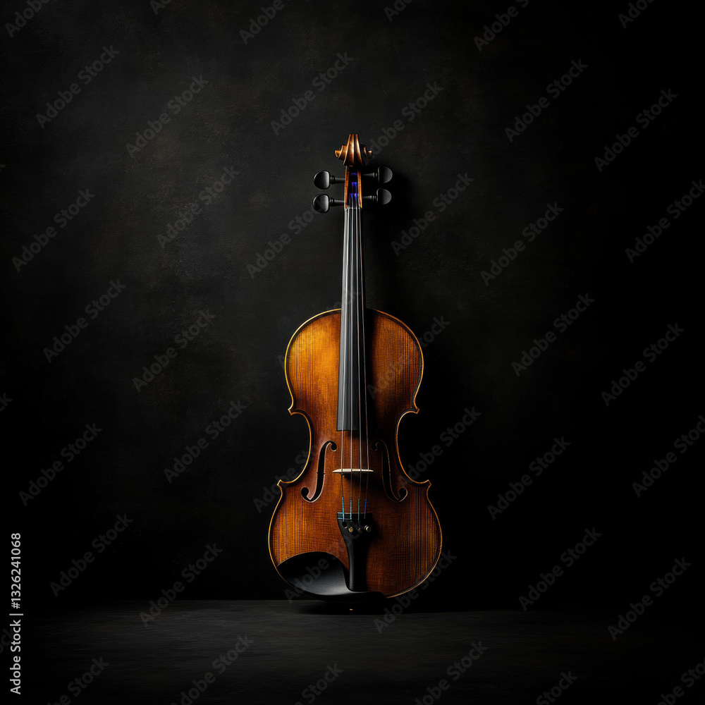A violin on a black background, showcasing its elegant wooden curves and classic string design, representing the art and sound of classical music A violin on a black background, showcasing its elegant wooden curves and classic string design, representing the art and sound of classical music