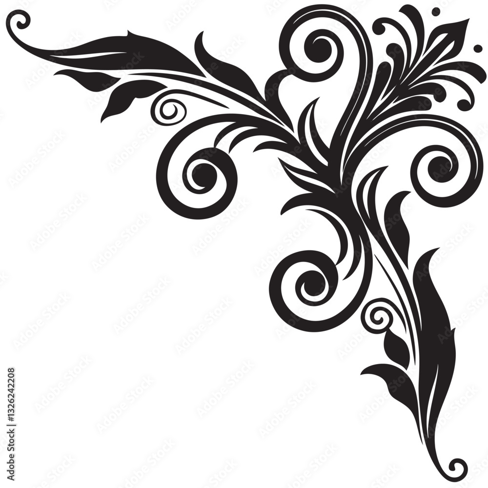 Fototapeta premium Decorative corner ornament with swirling floral elements 