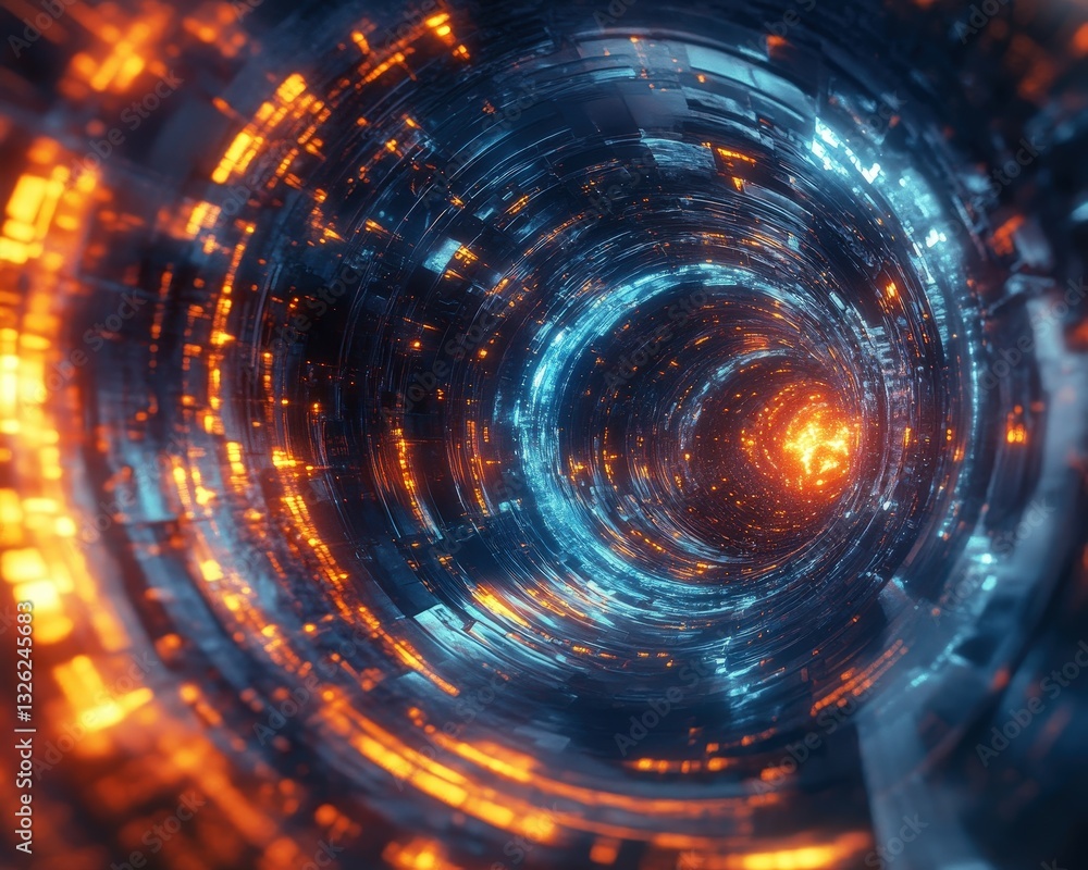 Enigmatic spiral shaped tunnel leading into the unknown with intriguing patterns and shadows Enigmatic spiral shaped tunnel leading into the unknown with intriguing patterns and shadows