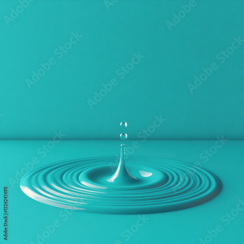 A splash of blue water drops with ripples and reflections, captured in a macro shot, showcasing purity and movement with clean, clear droplets photo