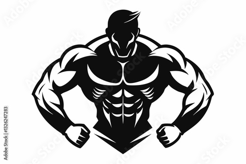body builder man line art silhouette vector illustration