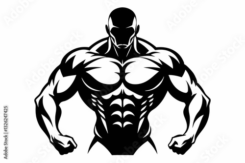 body builder man line art silhouette vector illustration