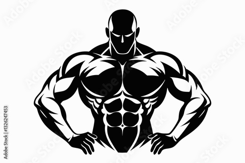 body builder man line art silhouette vector illustration