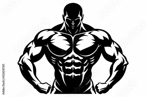 body builder man line art silhouette vector illustration