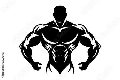 body builder man line art silhouette vector illustration