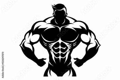 body builder man line art silhouette vector illustration