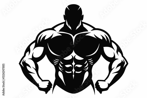body builder man line art silhouette vector illustration