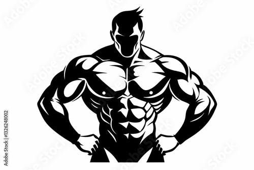 body builder man line art silhouette vector illustration