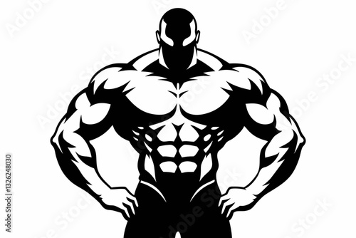 body builder man line art silhouette vector illustration