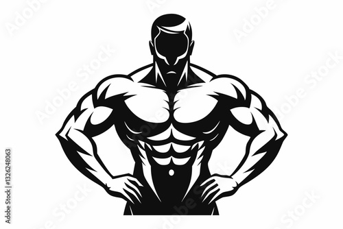 body builder man line art silhouette vector illustration