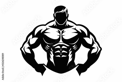 body builder man line art silhouette vector illustration