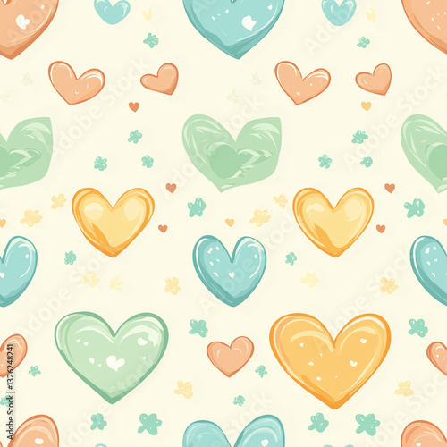 Cute cartoon hearts seamless pattern for Valentine's Day background or wallpaper design