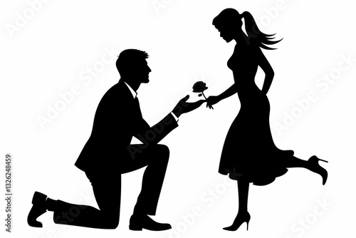 boyfriend proposing to his girlfriend line art silhouette vector illustration
