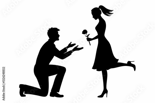 boyfriend proposing to his girlfriend line art silhouette vector illustration