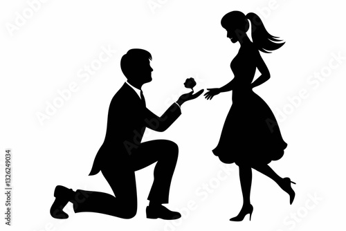 boyfriend proposing to his girlfriend line art silhouette vector illustration