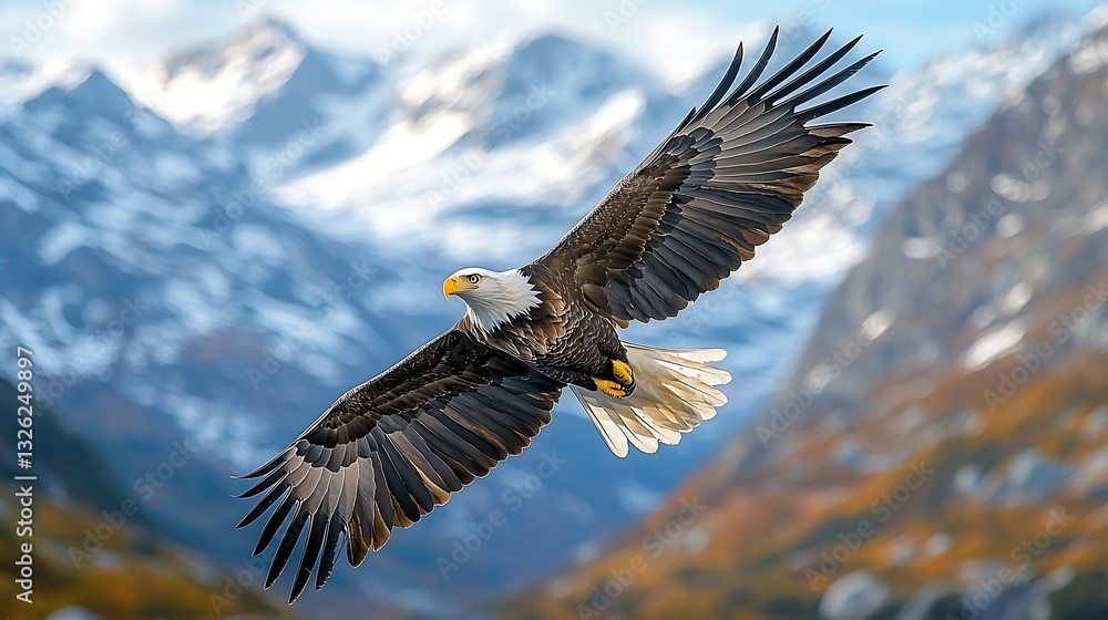 Fototapeta premium Bald Eagle Soaring for Mountain Majesty.