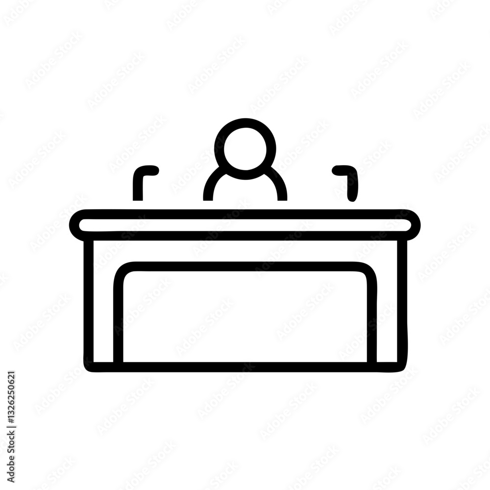 Naklejka premium Courtroom bench icon with a person in simple black line design