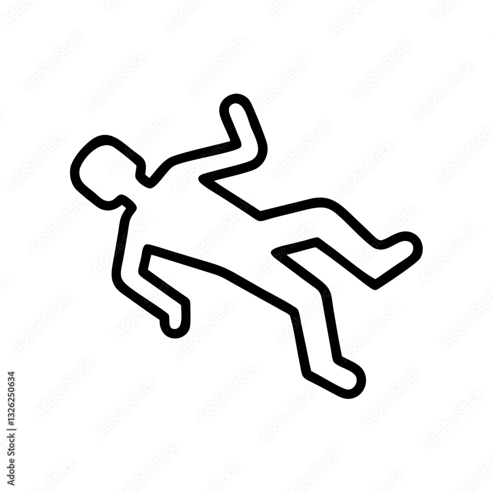 Crime scene outline icon depicting a body in simple black line design Crime scene outline icon depicting a body in simple black line design