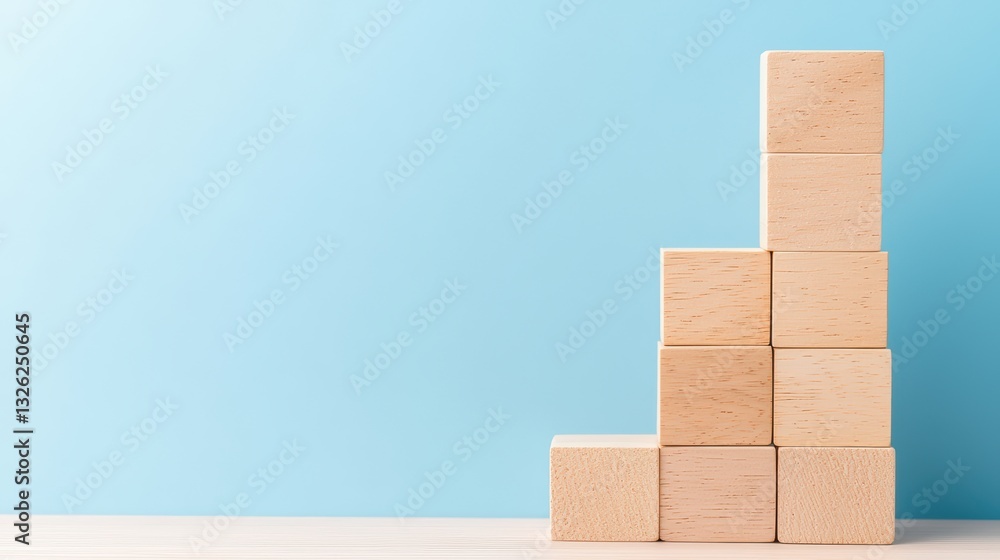 Business Growth Concept with Wooden Blocks on a Light Blue Background Business Growth Concept with Wooden Blocks on a Light Blue Background