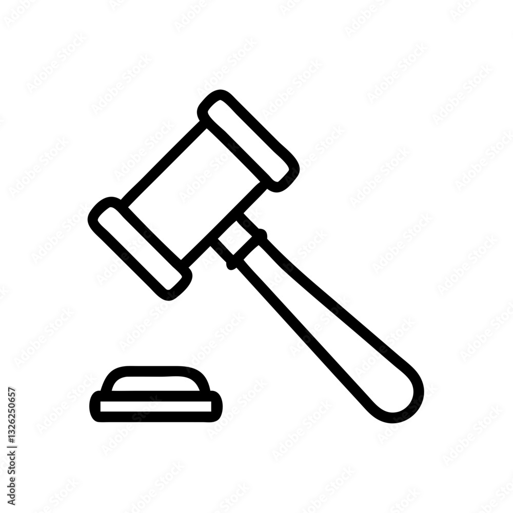 Gavel icon in simple black line design Gavel icon in simple black line design