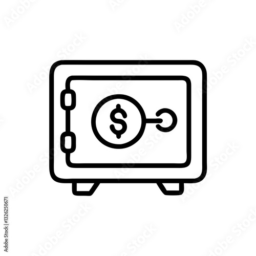 Safe icon with dollar sign in simple black line design