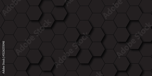 Wallpaper Mural 3D Dark Hexagonal Background with Depth Effect. Black Honeycomb Geometric Abstract Pattern. Hexagon. Vector.  Torontodigital.ca