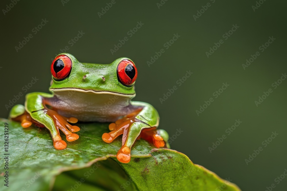 Obraz premium Exotic Wildlife: Red-Eyed Tree Frog in Its Natural Habitat / Closeup Image Of red eyed tree frog