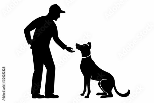 dog trainer instructing a dog line art silhouette vector illustration