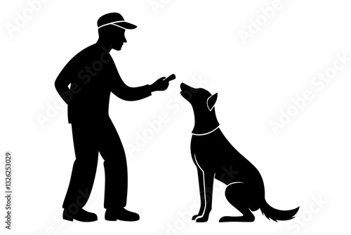 dog trainer instructing a dog line art silhouette vector illustration