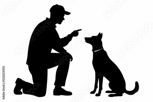 dog trainer instructing a dog line art silhouette vector illustration