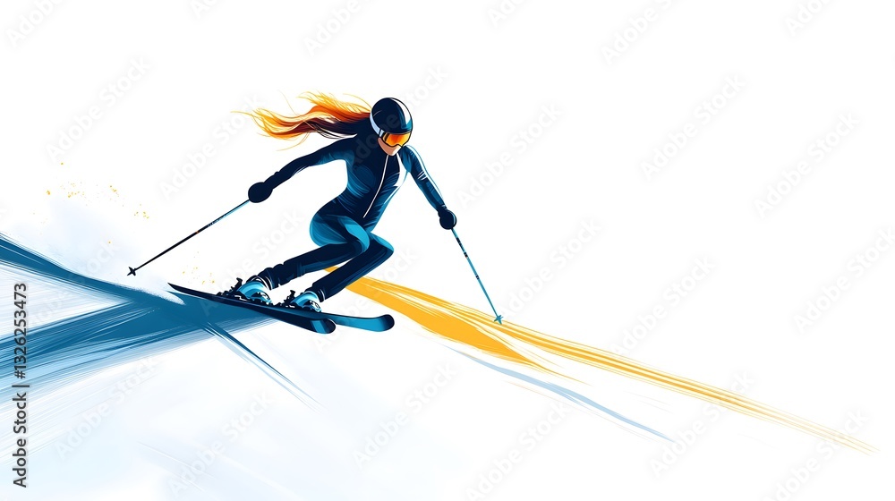 Obraz premium Female Skier on a Pristine Snowy Slope