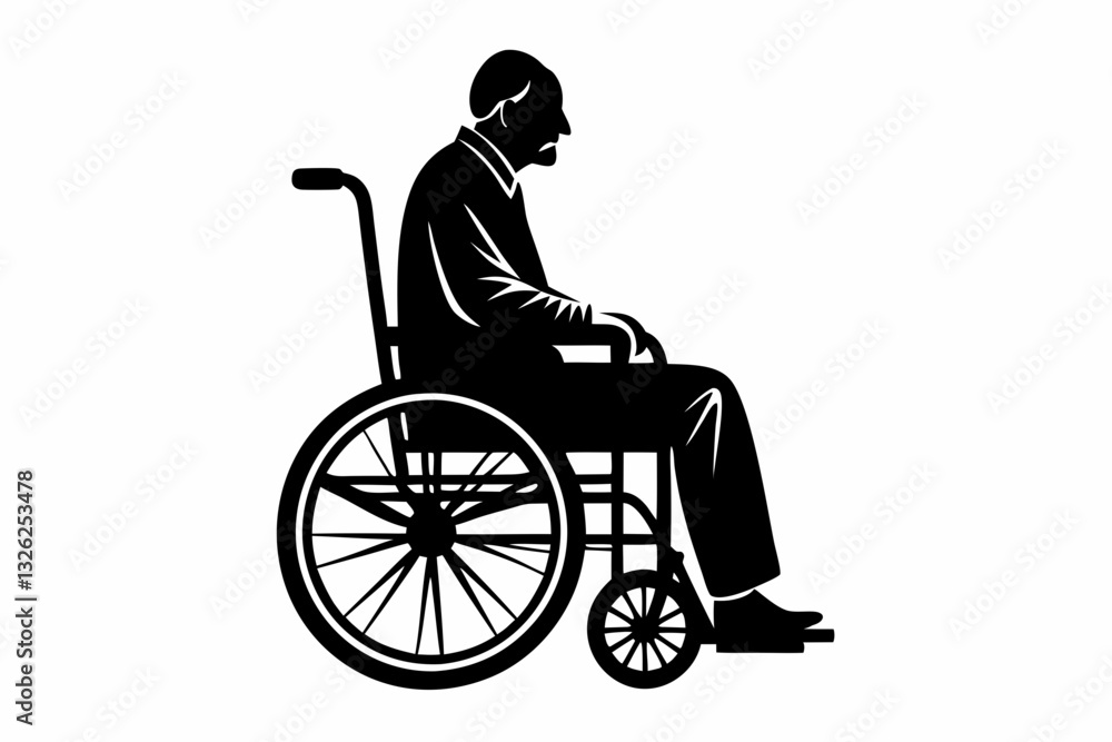 elderly man sitting in a wheelchair line art silhouette vector illustration elderly man sitting in a wheelchair line art silhouette vector illustration