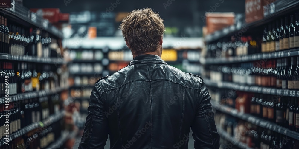 Man choosing wine in supermarket alcohol section Man choosing wine in supermarket alcohol section