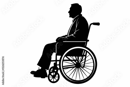 elderly man sitting in a wheelchair line art silhouette vector illustration