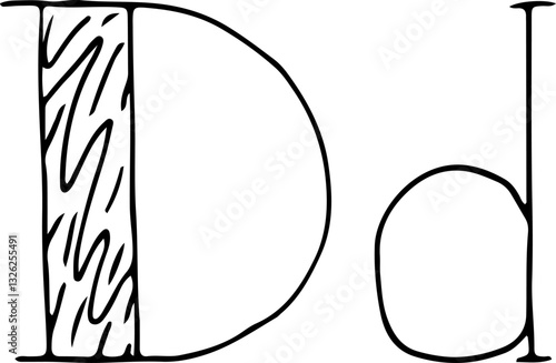 capital letter d and lowercase letter d with drawn lines on the capital letter hand drawn in black