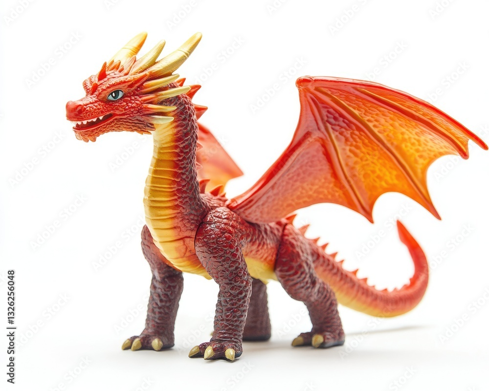 Fototapeta premium Colorful Plastic Dragon Figurine. Isolated Character Toy with Half-Face View Perfect for Imaginative Play