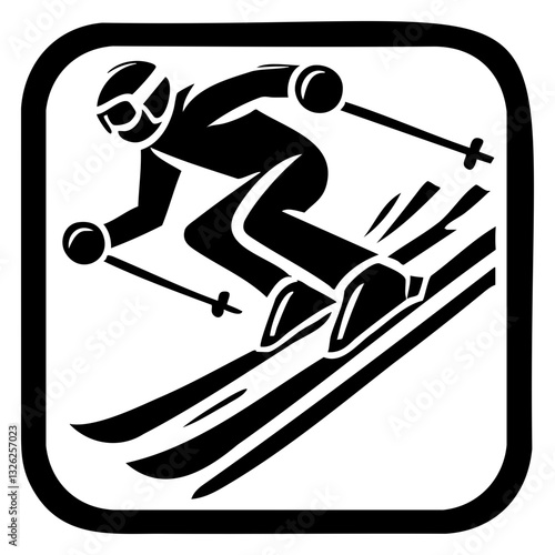 Downhill skier racing on snowy slope icon