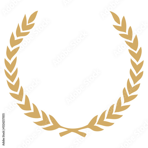 Gold laurel wreath, Golden circular laurel olive branches greek wreath vector illustration, A winner award of olive, stars of victory symbol, achievement heraldry symbol isolated on white background