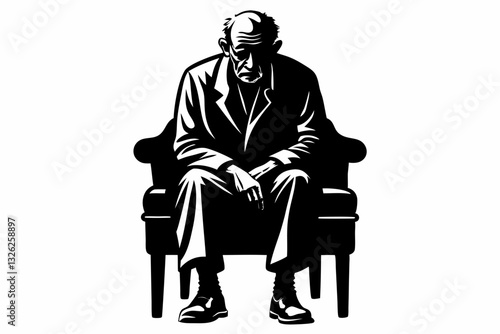 old man setting on a chair line art silhouette vector illustration