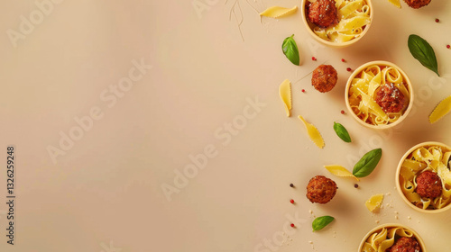 Wallpaper Mural pasta with meatballs on beige background Torontodigital.ca