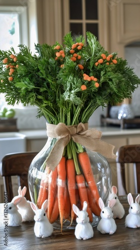 Creative Spring Centerpiece Featuring Fresh Carrots and Decorative Bunnies on...