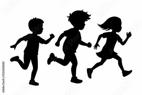 running childrens line art silhouette vector illustration