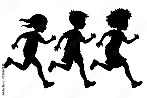 running childrens line art silhouette vector illustration