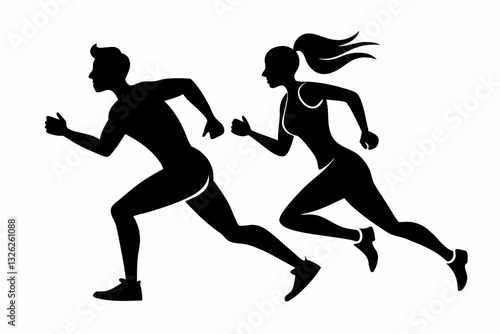 running couple line art silhouette vector illustration