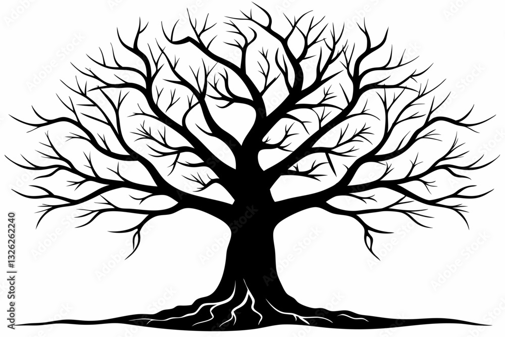 Fototapeta premium tree without any leaf line art silhouette vector illustration