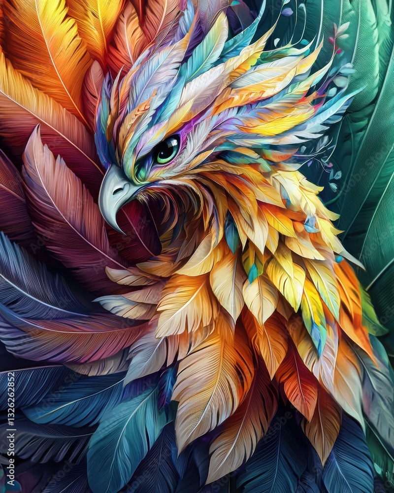 Obraz premium Colorful and Abstract Phoenix Bird with Vibrant Feather Display