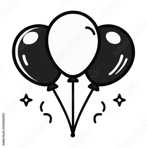 Czarno-biała minimalistyczna ilustracja ikona balonów