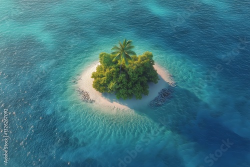 Remote Tropical Island Surrounded by Clear Blue Waters and Lush Greenery