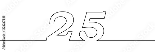 A single line drawing of a twenty five symbol. One line icon.Continuous line twenty fifth number icon. Vector illustration.