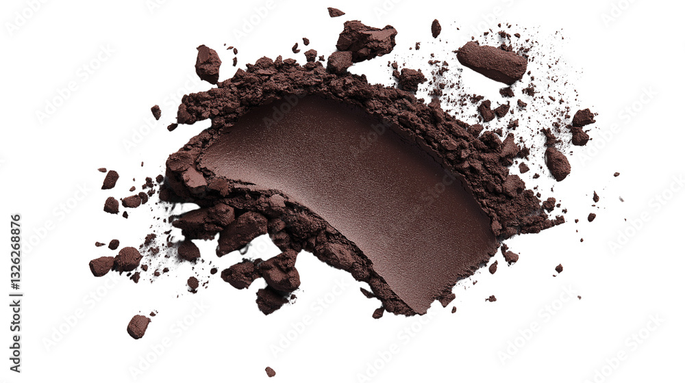 Fototapeta premium Matte eyeshadow smear, deep chocolate brown, soft velvety texture with natural light absorption, realistic dust effect, high-resolution 